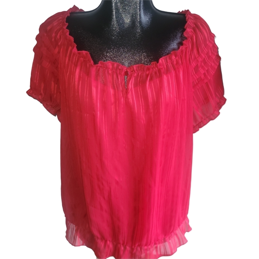 Denver Hayes Red Ruffled Short Sleeve Top Size 2XL